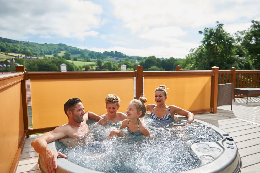 family in hot tub